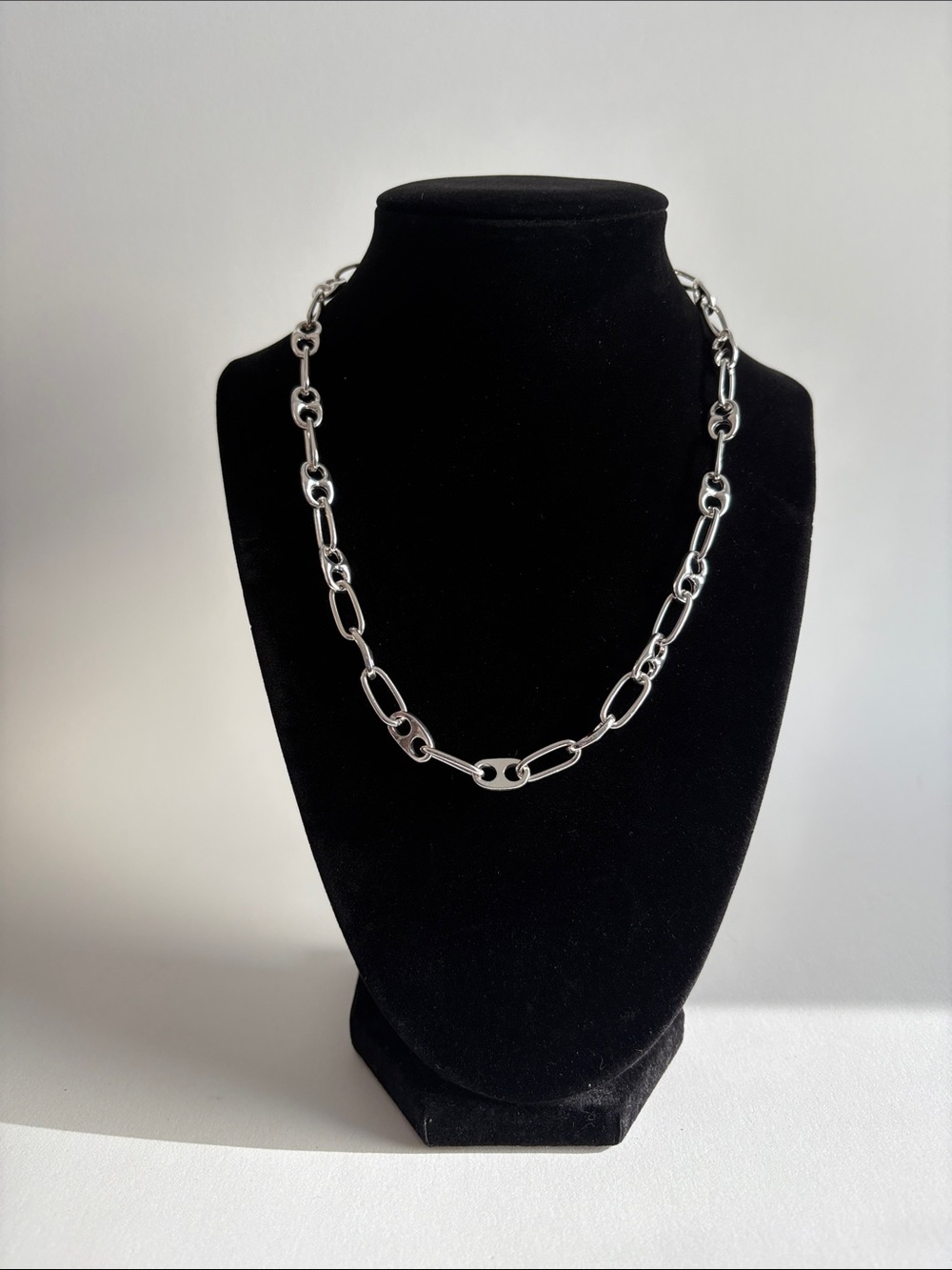 Silver Link Chain Necklace Polished Women Jewelry